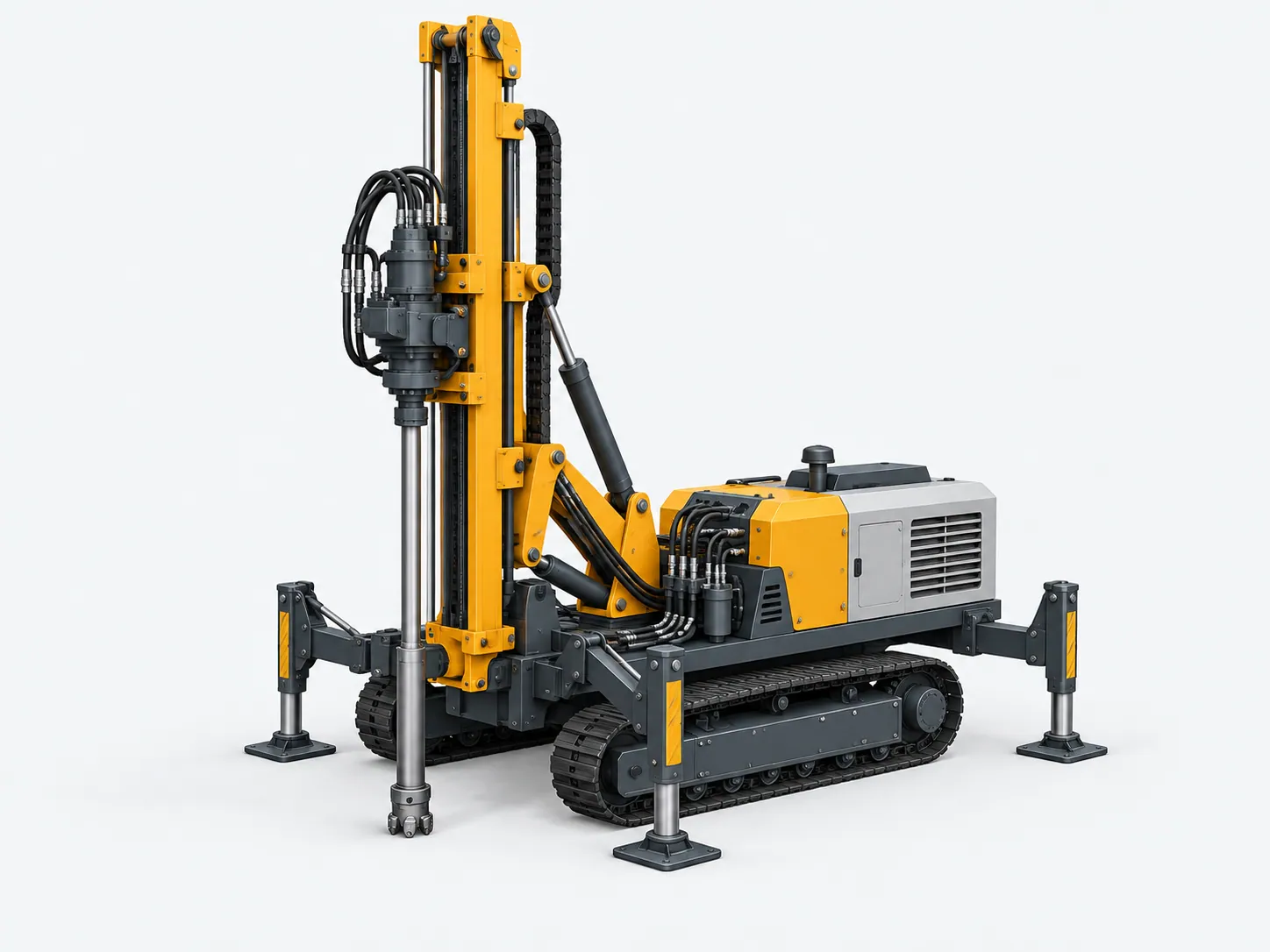 Engineering illustration of a crawler water well drilling rig