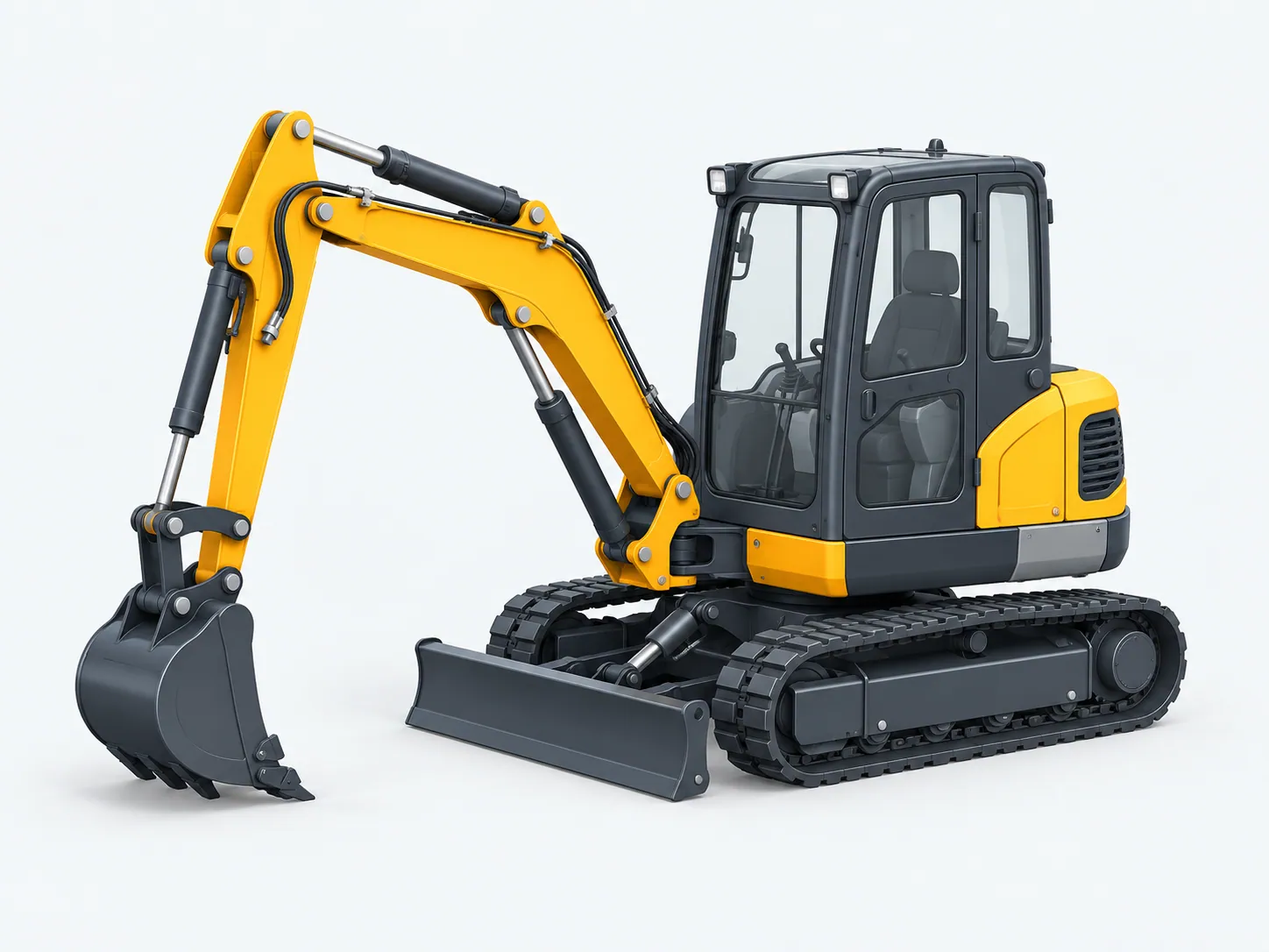 Engineering illustration of a compact crawler excavator