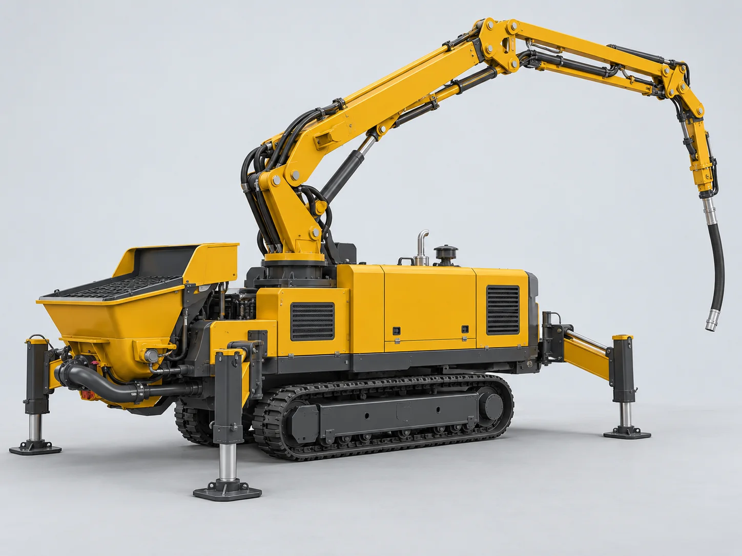 AI illustration of a crawler-mounted concrete boom pump type