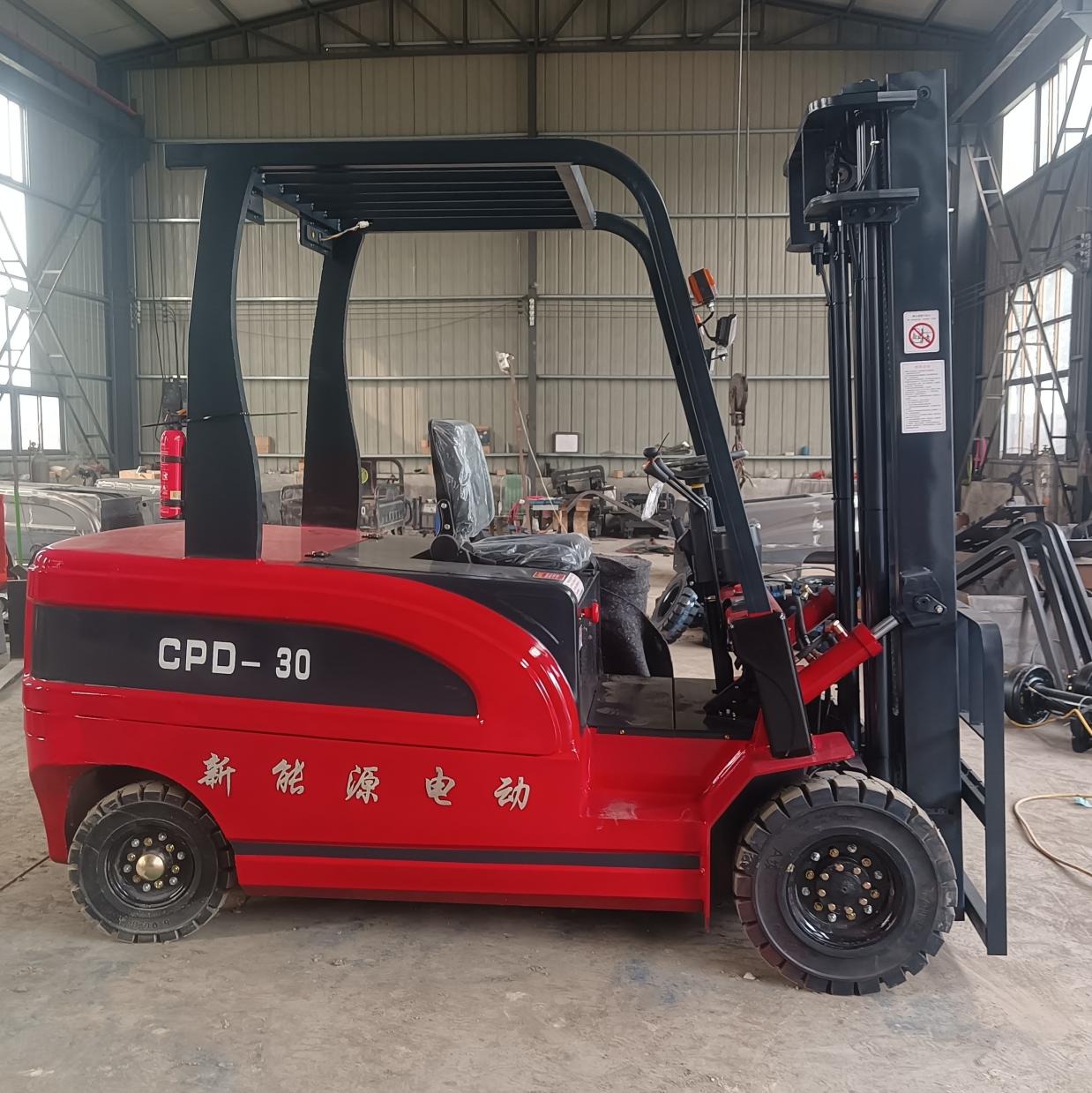 Red 3-ton electric forklift shown in the model specification document