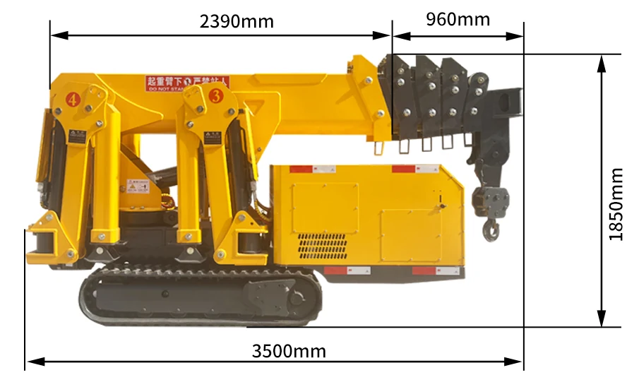 3-ton spider crane folded for transport, side view